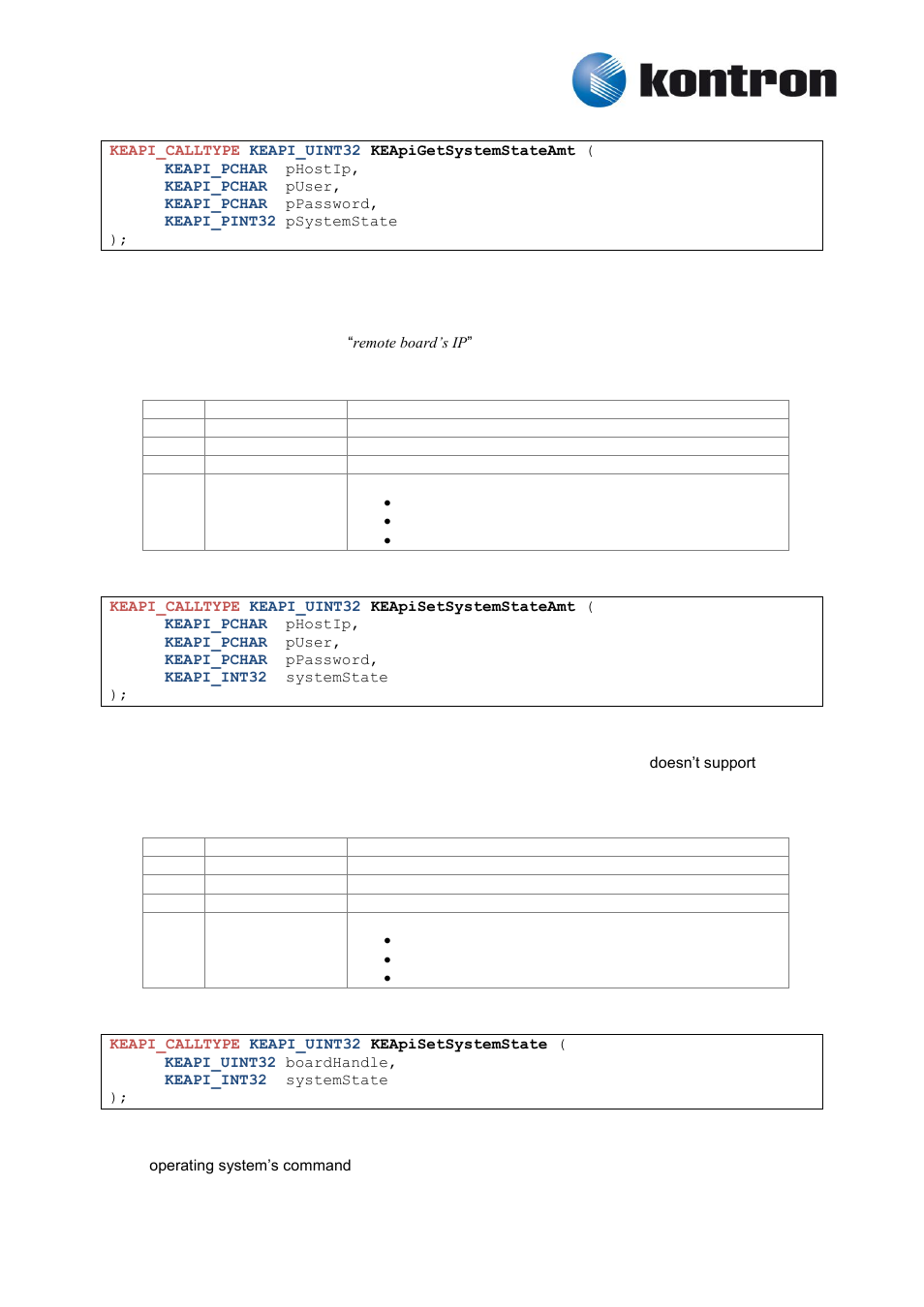 Keapigetsystemstateamt, Keapisetsystemstateamt, Keapisetsystemstate | 4 keapigetsystemstateamt, 5 keapisetsystemstateamt, 6 keapisetsystemstate | Kontron KEAPI User Manual | Page 9 / 37