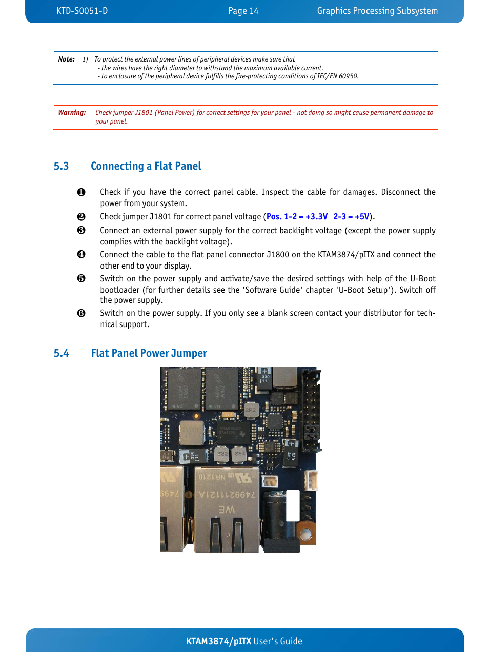 J1 8 01, 3 connecting a flat panel, 4 flat panel power jumper | Kontron KTAM3874-pITX User Manual | Page 18 / 55