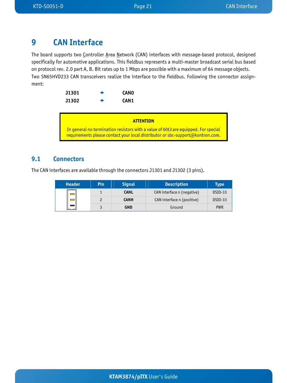 9can interface, 1 connectors | Kontron KTAM3874-pITX User Manual | Page 25 / 55