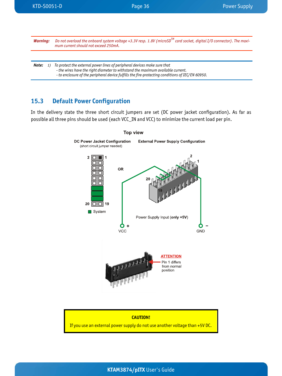 3 default power configuration, Ktam3874/pitx user's guide | Kontron KTAM3874-pITX User Manual | Page 40 / 55