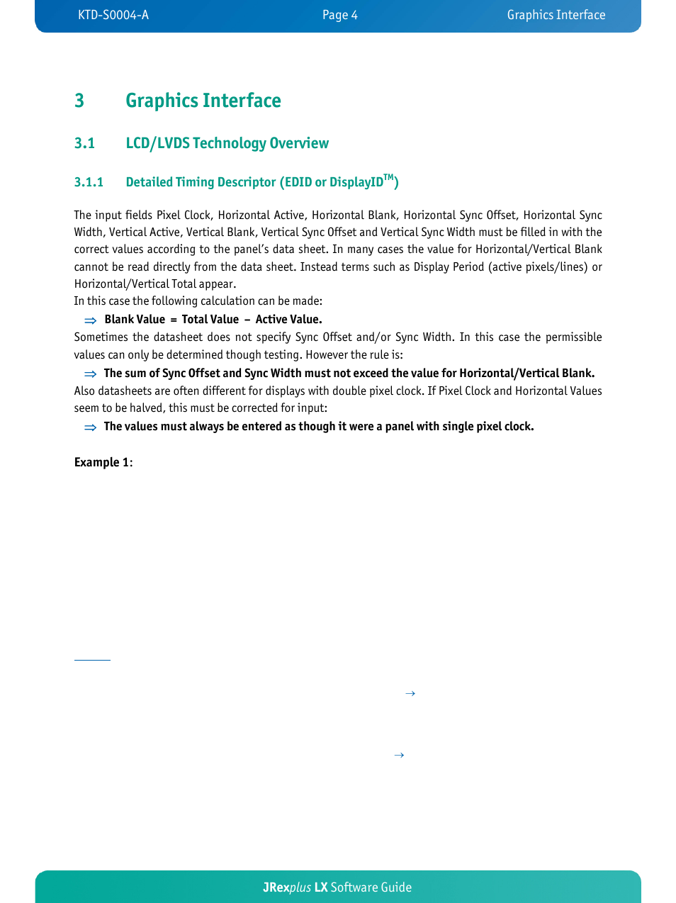 3graphics interface, 1 lcd/lvds technology overview, Jrex plus lx software guide | 1 detailed timing descriptor (edid or displayid | Kontron JRexplus-LX User Manual | Page 7 / 35