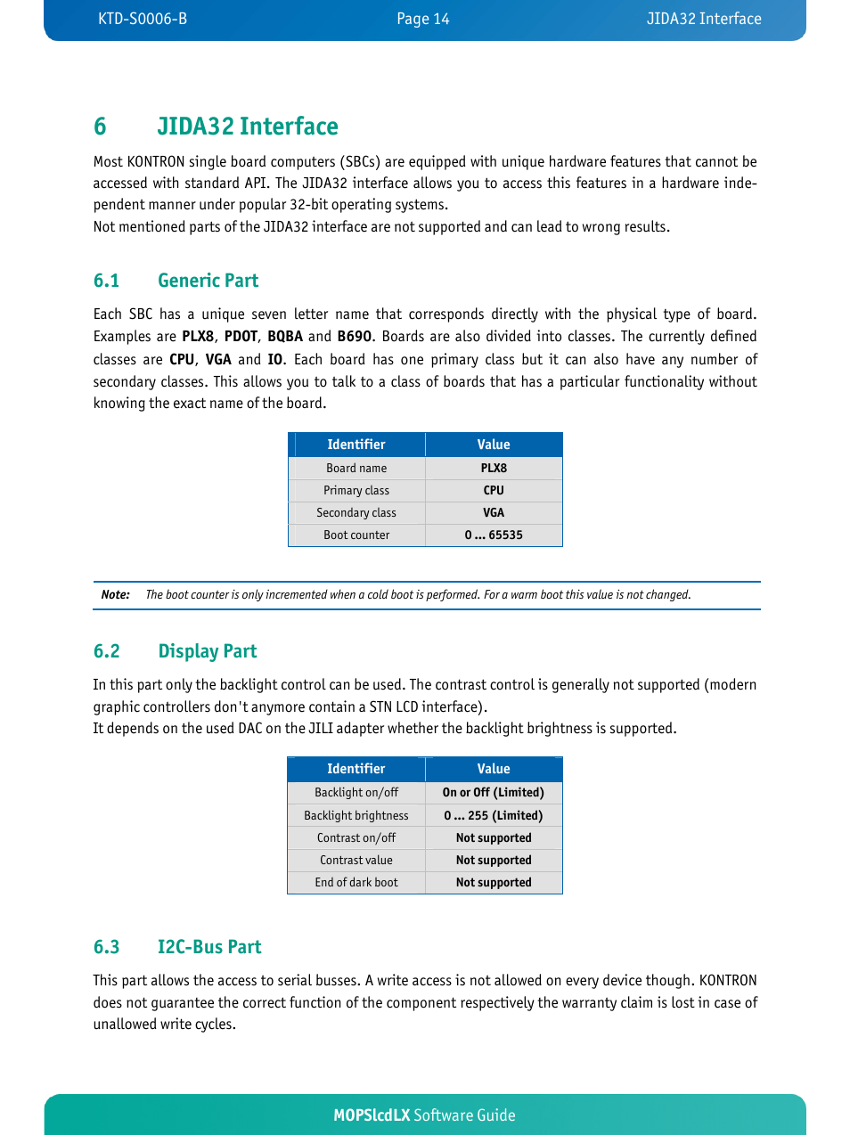 6jida32 interface, 1 generic part, 2 display part | 3 i2c-bus part | Kontron MOPSlcdLX User Manual | Page 17 / 31