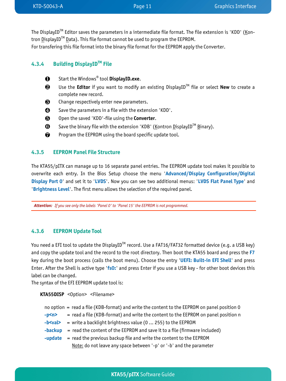 Building displayid, File, Eeprom panel file structure | Eeprom update tool | Kontron KTA55-pITX User Manual | Page 14 / 25