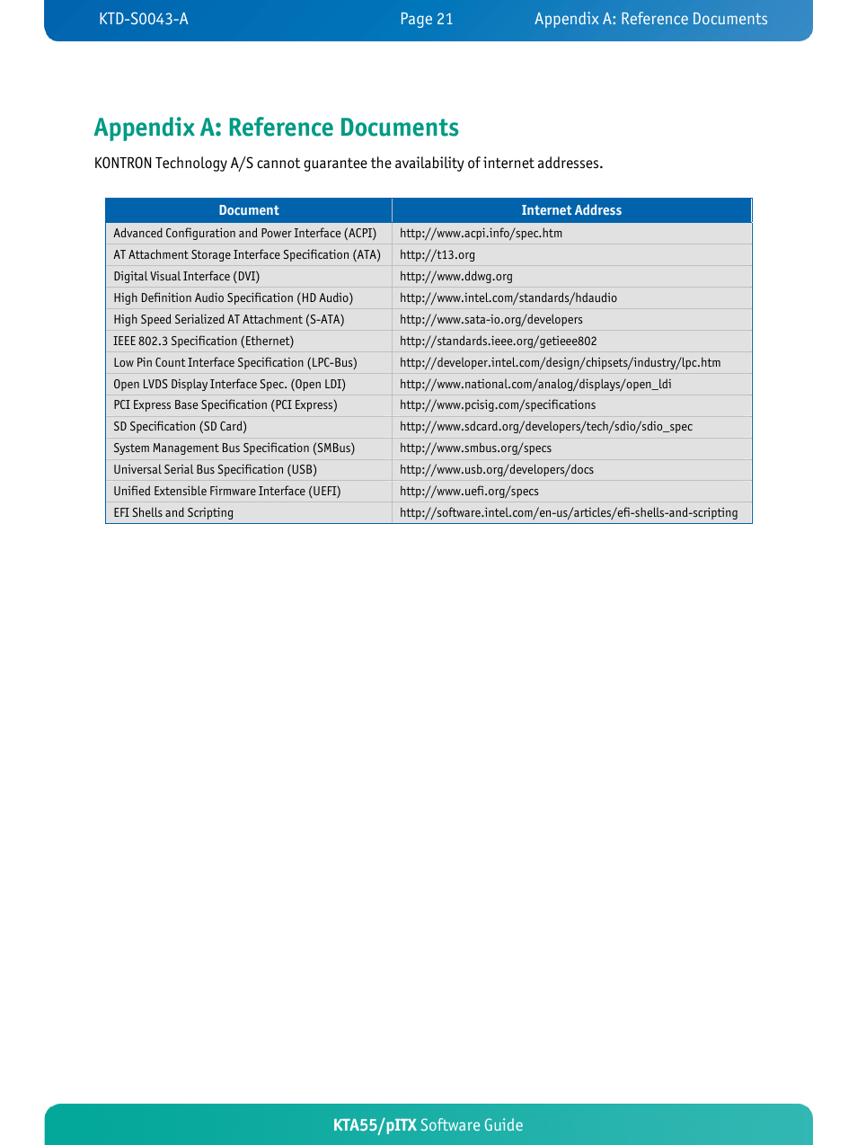 Appendix a: reference documents, Kta55/pitx software guide | Kontron KTA55-pITX User Manual | Page 24 / 25