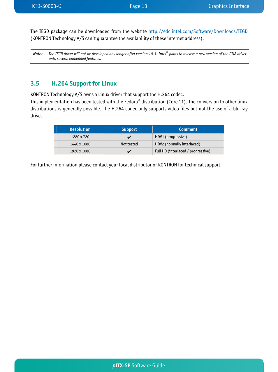 5 h.264 support for linux | Kontron pITX-SP User Manual | Page 17 / 59