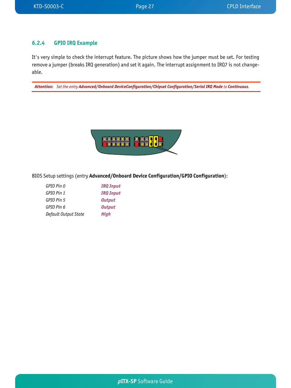 Pitx-sp software guide 6.2.4 gpio irq example | Kontron pITX-SP User Manual | Page 31 / 59