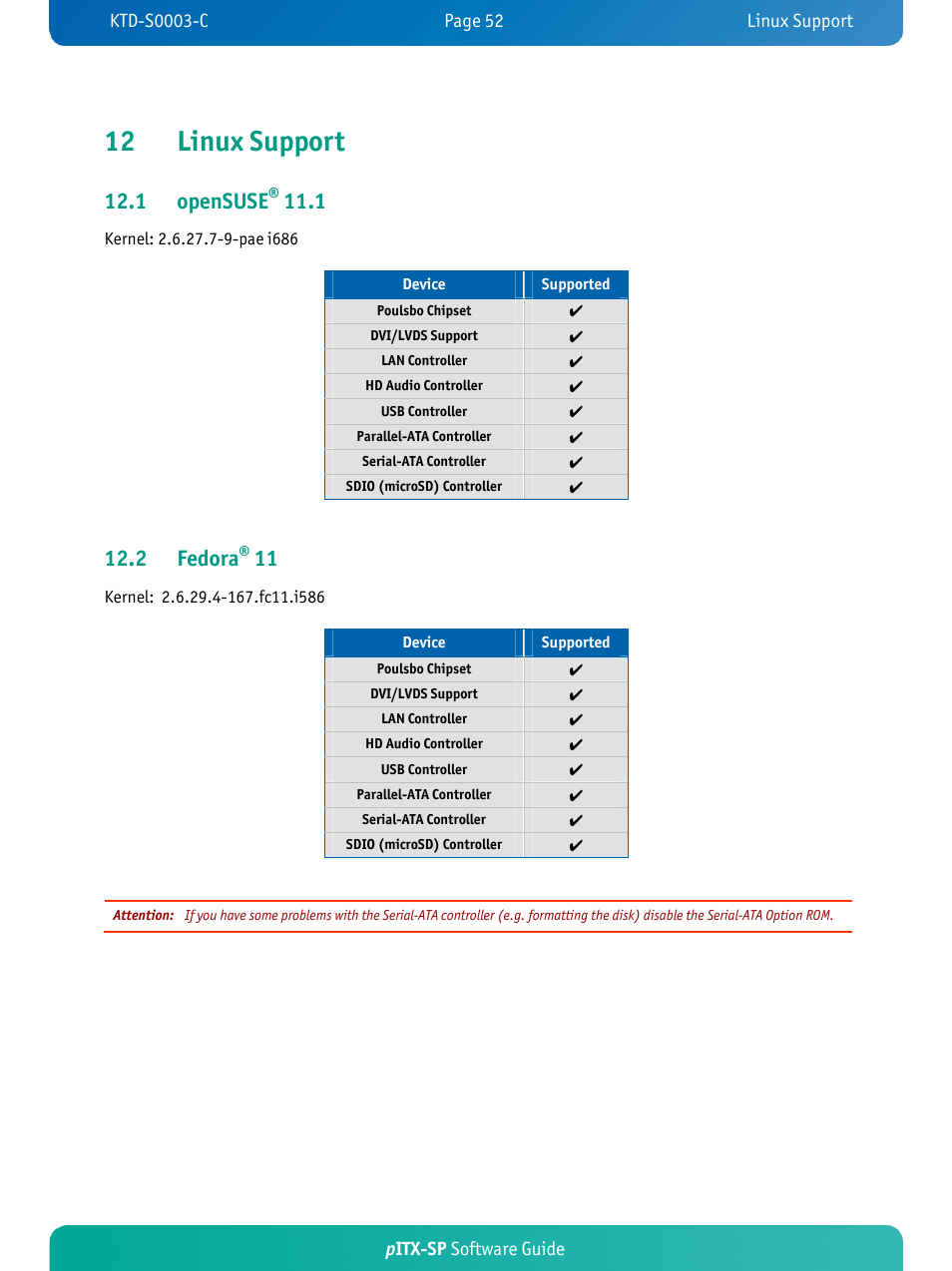 12 linux support, 1 opensuse, 2 fedora | Pitx-sp software guide | Kontron pITX-SP User Manual | Page 56 / 59