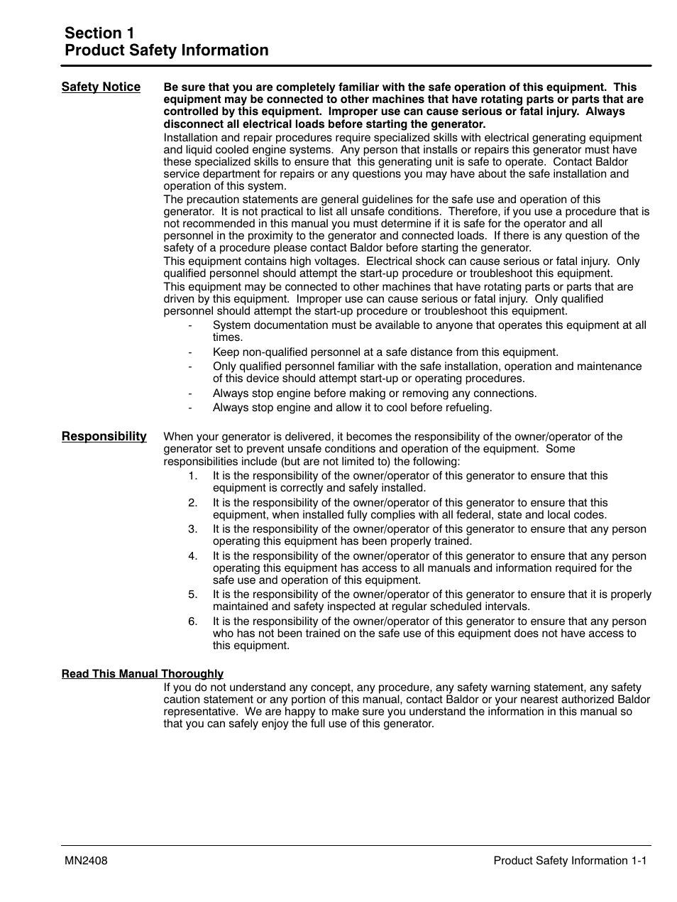 1 product safety information | Baldor GLC40 User Manual | Page 5 / 114