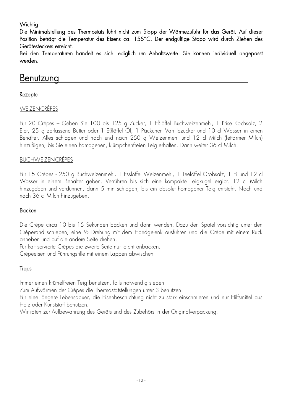 Benutzung | Krampouz Yello User Manual | Page 13 / 20