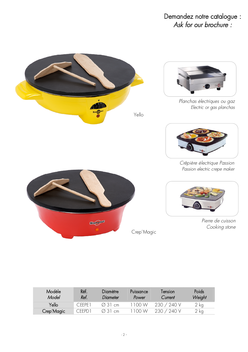 Demandez notre catalogue : ask for our brochure | Krampouz Yello User Manual | Page 2 / 20