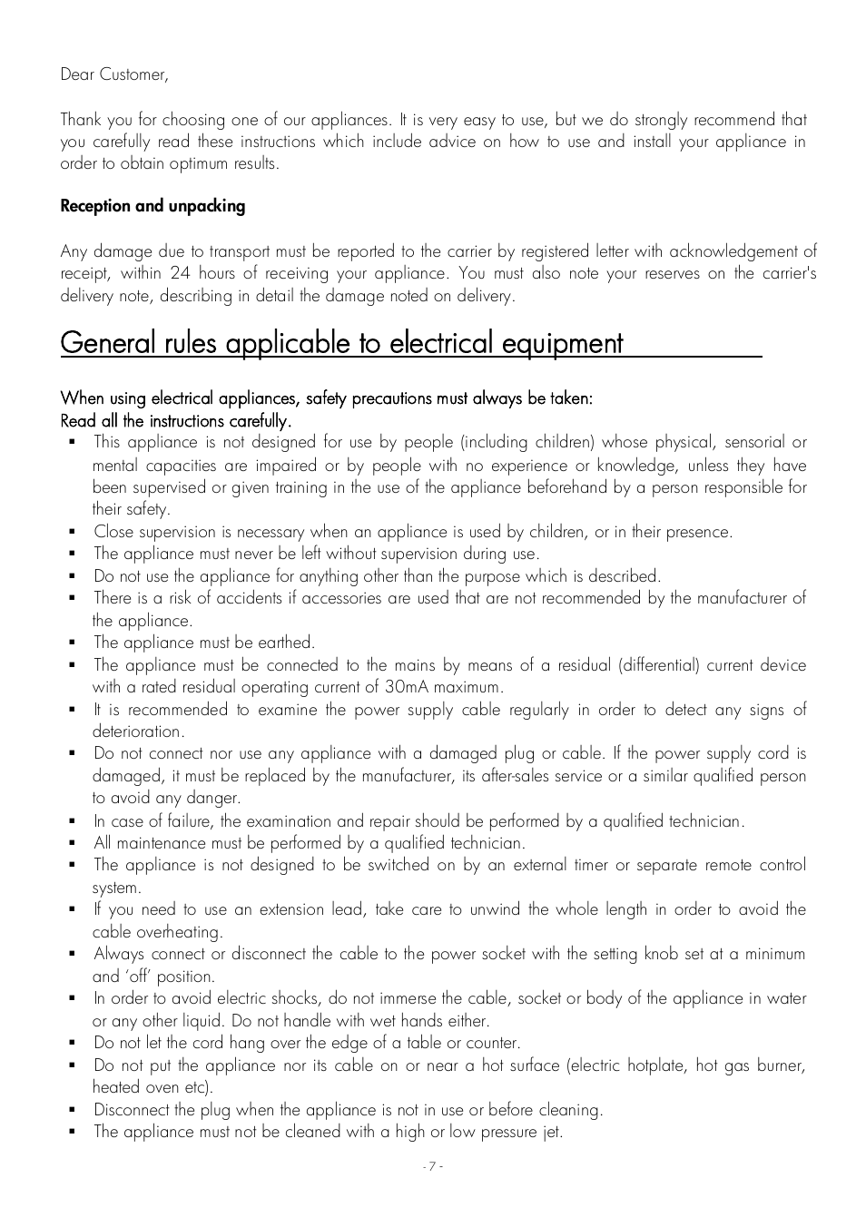 General rules applicable to electrical equipment | Krampouz Yello User Manual | Page 7 / 20