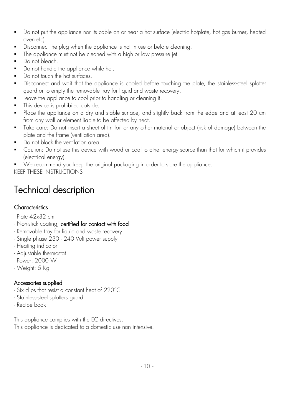 Technical description | Krampouz Deliss plancha User Manual | Page 10 / 28