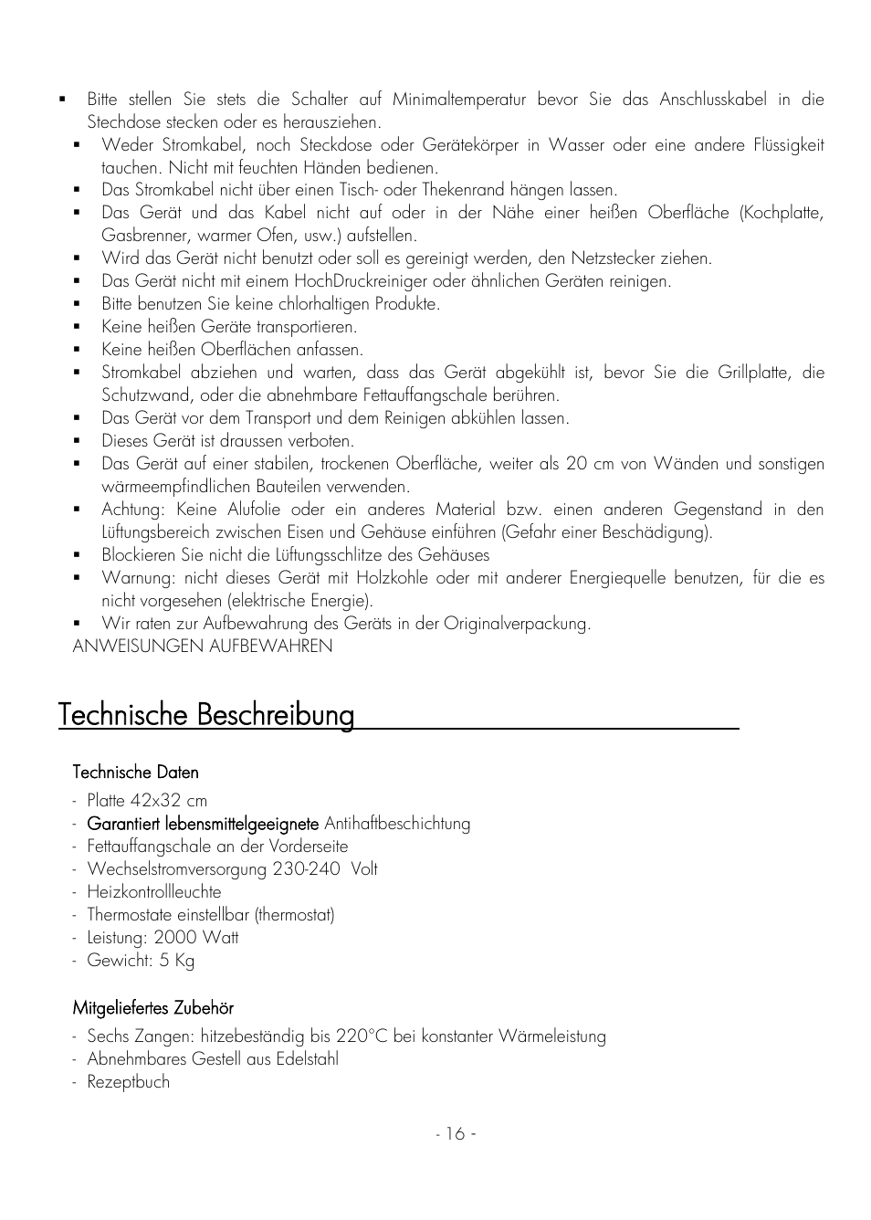 Technische beschreibung | Krampouz Deliss plancha User Manual | Page 16 / 28