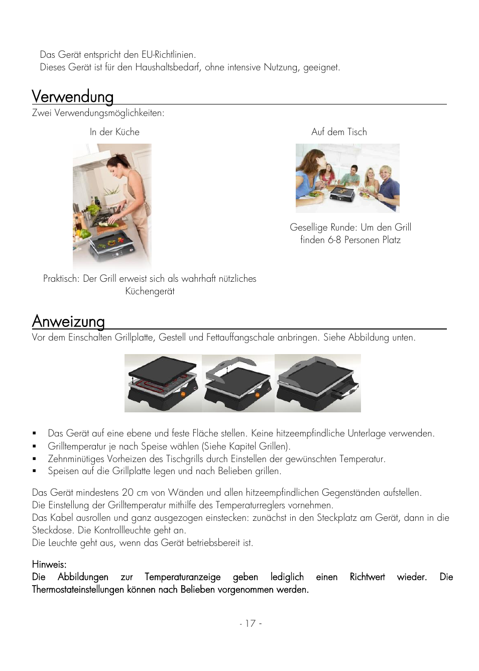 Verwendung, Anweizung | Krampouz Deliss plancha User Manual | Page 17 / 28