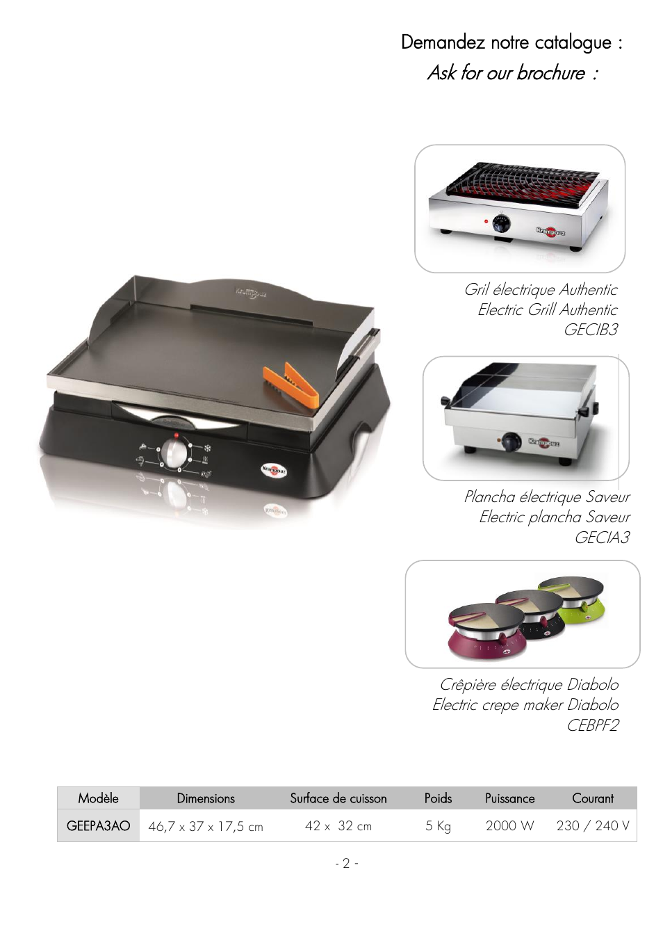 Ask for our brochure | Krampouz Deliss plancha User Manual | Page 2 / 28