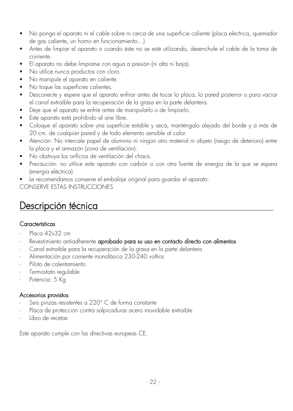 Descripción técnica | Krampouz Deliss plancha User Manual | Page 22 / 28