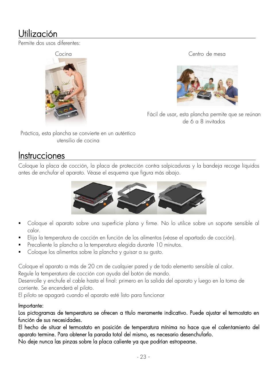 Utilización, Instrucciones | Krampouz Deliss plancha User Manual | Page 23 / 28
