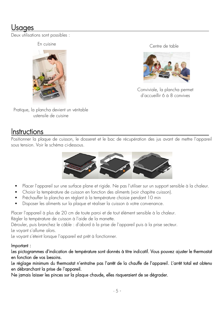 Usages, Instructions | Krampouz Deliss plancha User Manual | Page 5 / 28