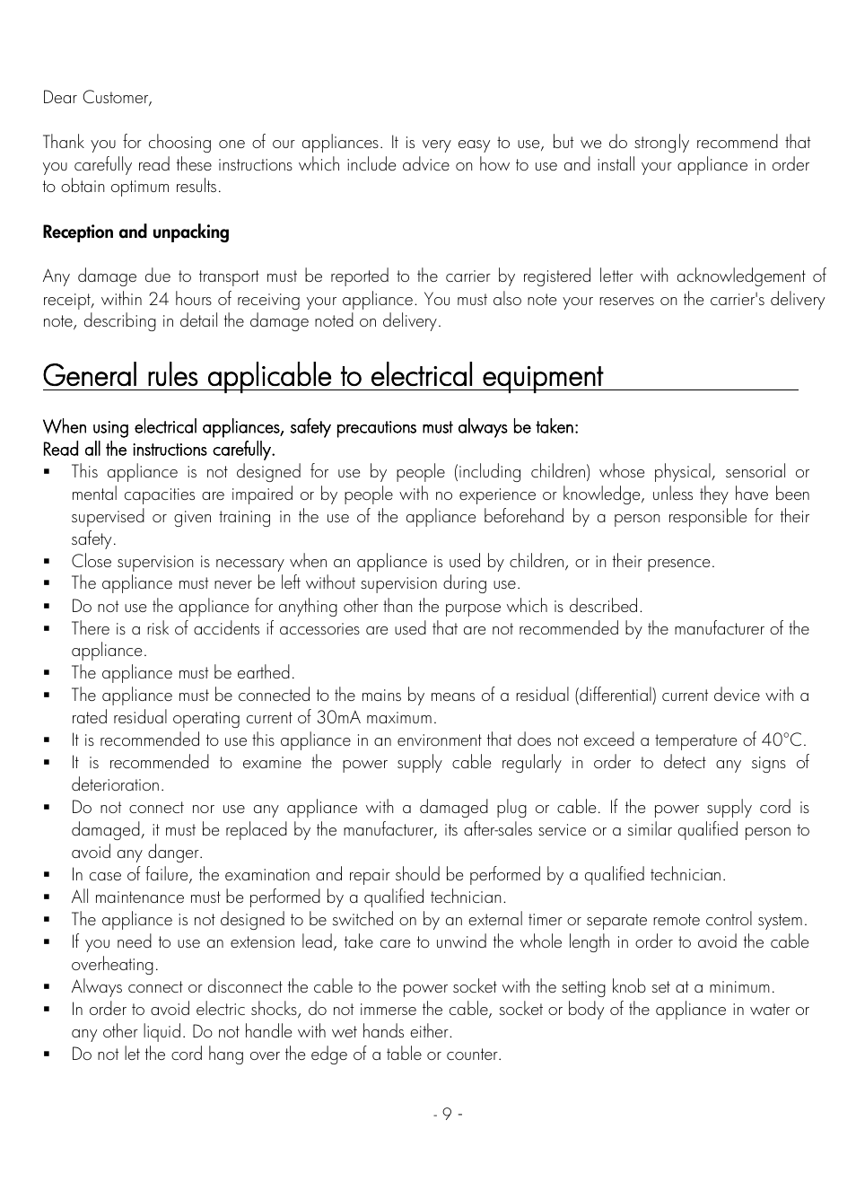 General rules applicable to electrical equipment | Krampouz Deliss plancha User Manual | Page 9 / 28