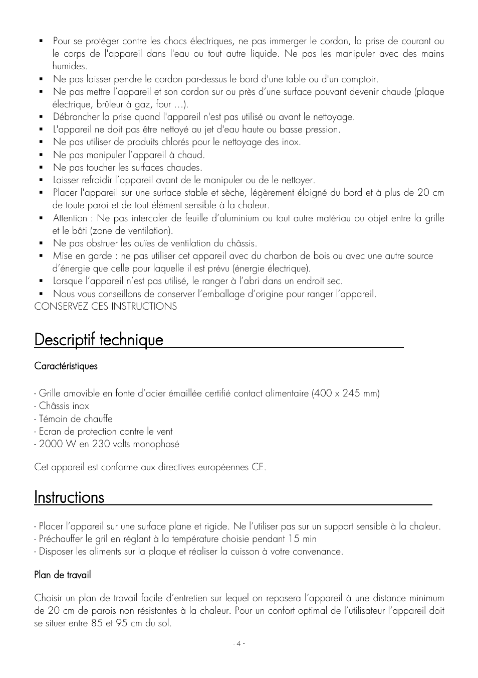 Descriptif technique, Instructions | Krampouz Authentic User Manual | Page 4 / 20