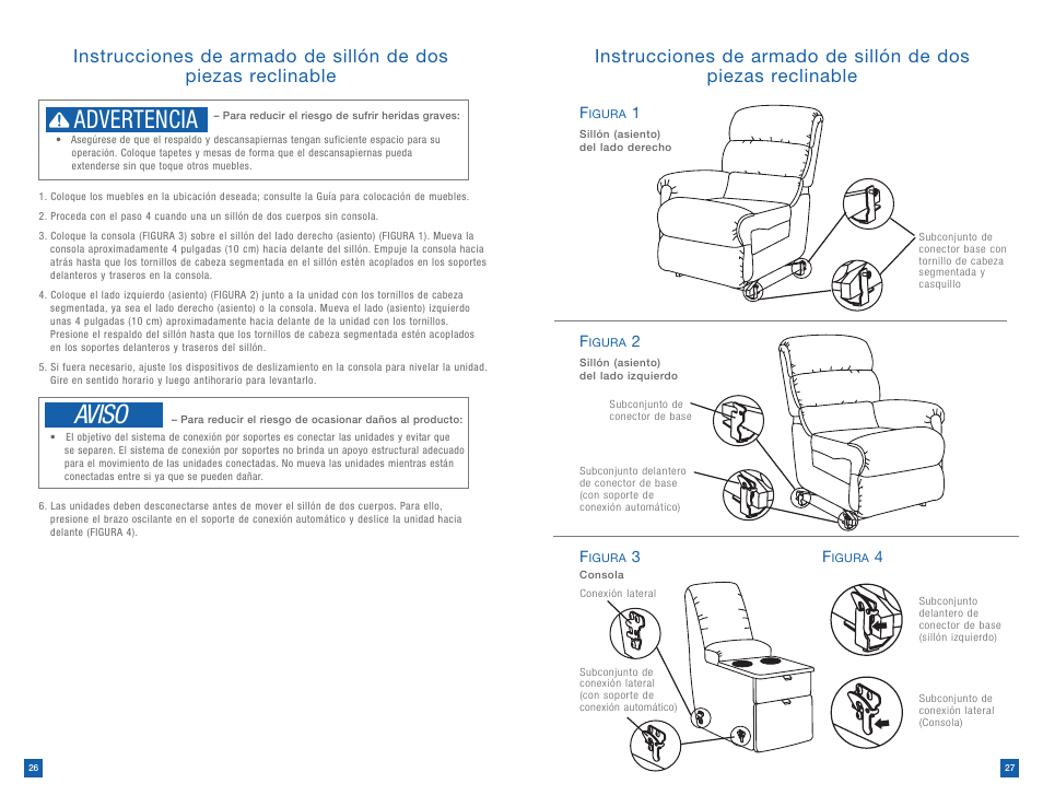 Aviso, Advertencia | La-Z-Boy Reclining Chair prior to 12/31/2012 User Manual | Page 14 / 25