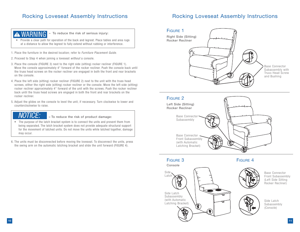 Notice, Warning, Rocking loveseat assembly instructions | La-Z-Boy Reclining Chair prior to 12/31/2012 User Manual | Page 6 / 25