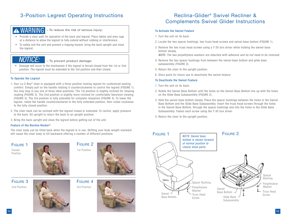 Notice, Warning, Reclina-glider | La-Z-Boy Reclining Chair prior to 12/31/2012 User Manual | Page 8 / 25