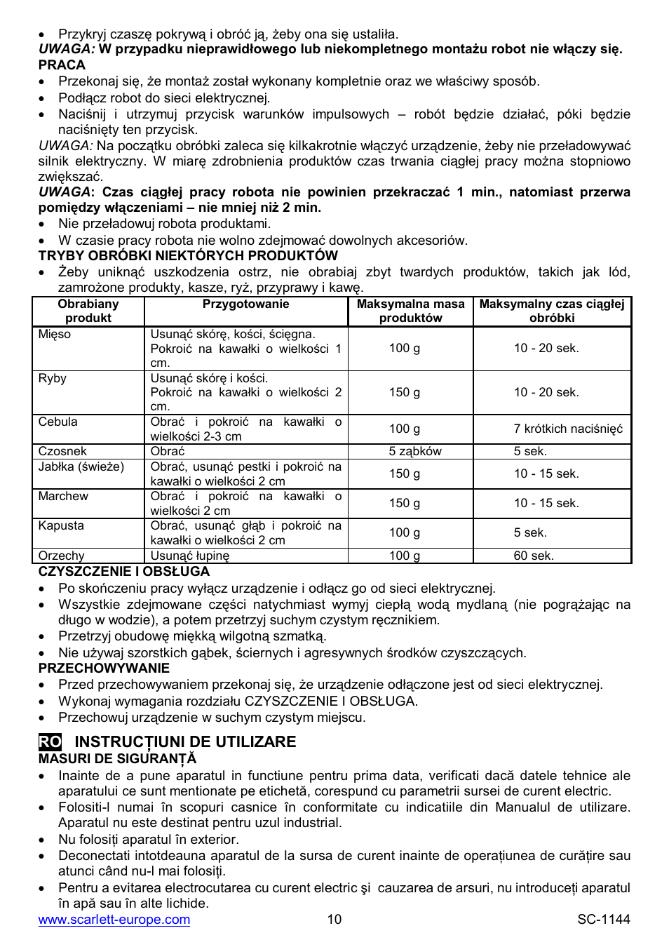 Ro instruc iuni de utilizare | Scarlett SC-1144 User Manual | Page 10 / 24