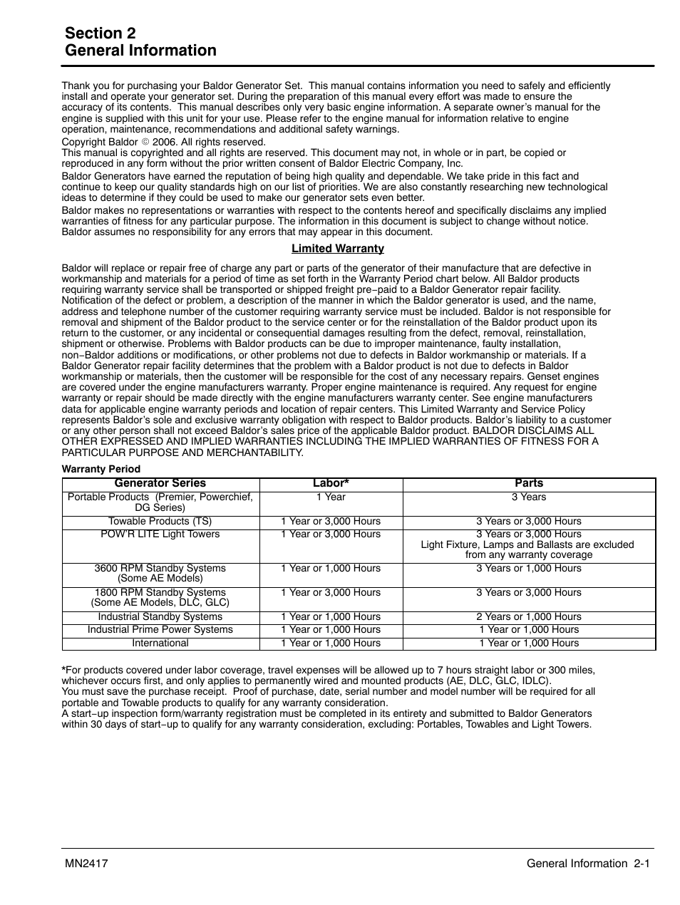 2 general information | Baldor TS250 User Manual | Page 11 / 88