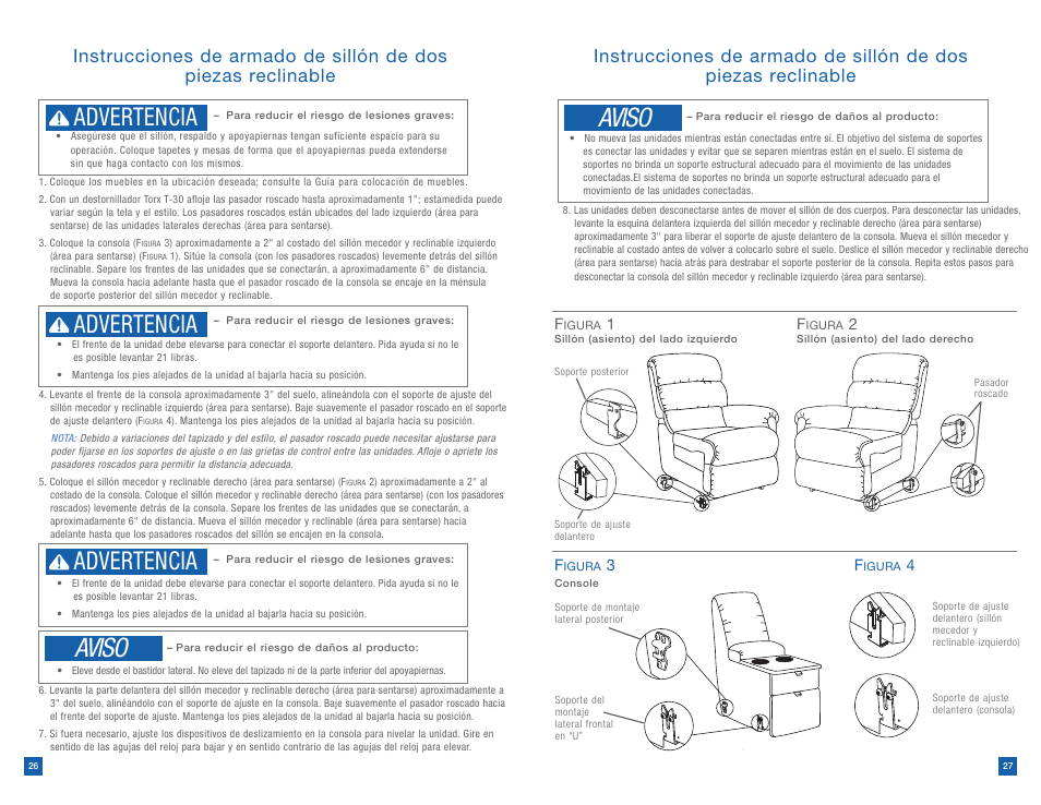 Aviso, Advertencia | La-Z-Boy Reclining Chair after 12/31/2012 User Manual | Page 14 / 25