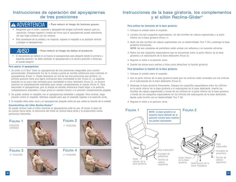 Aviso, Advertencia | La-Z-Boy Reclining Chair after 12/31/2012 User Manual | Page 16 / 25