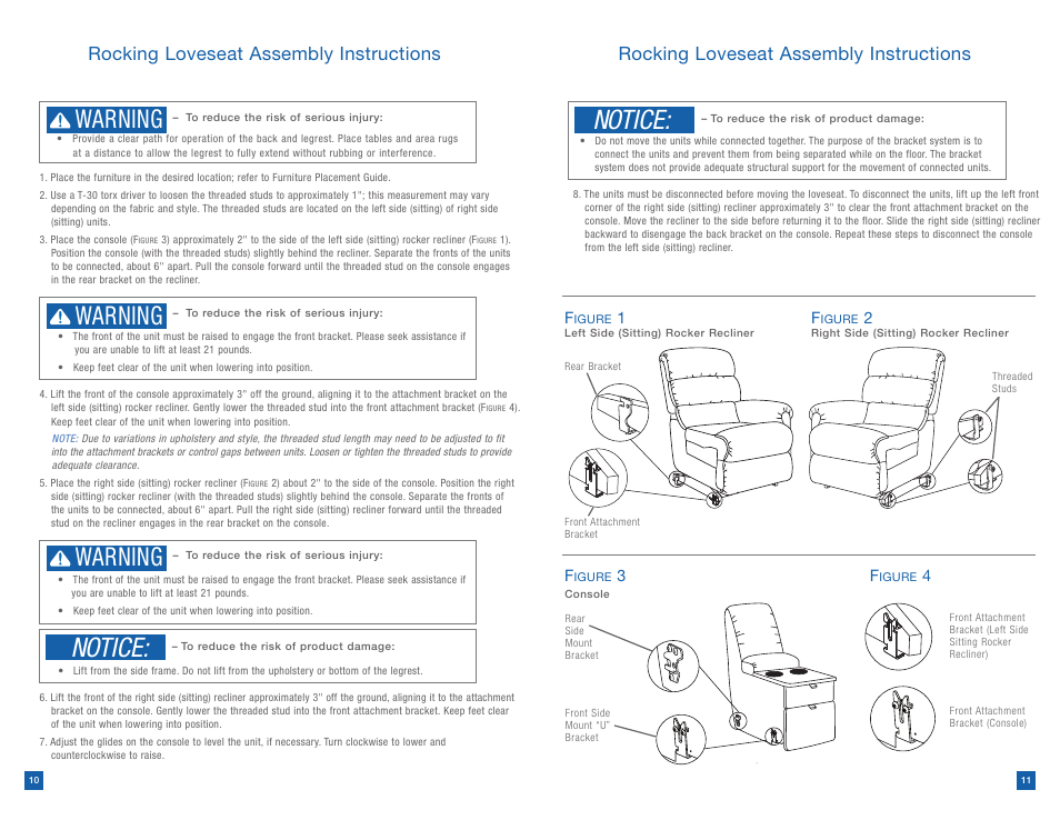 Notice, Warning, Rocking loveseat assembly instructions | La-Z-Boy Reclining Chair after 12/31/2012 User Manual | Page 6 / 25