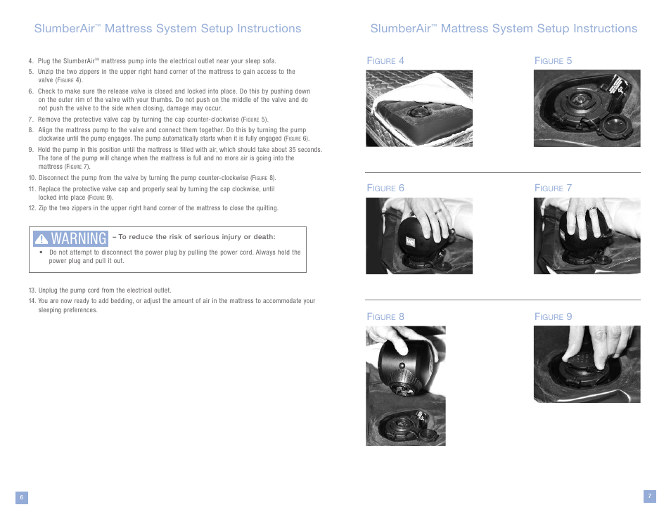 Warning, Slumberair, Mattress system setup instructions | La-Z-Boy SlumberAir Mattress System User Manual | Page 4 / 16