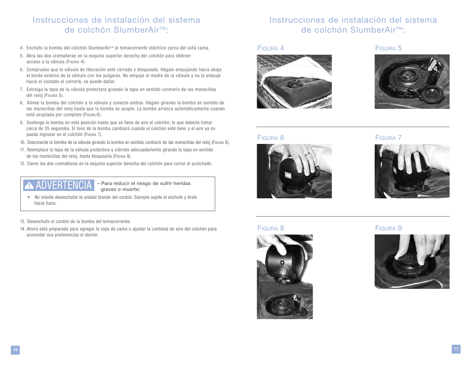 Advertencia | La-Z-Boy SlumberAir Mattress System User Manual | Page 9 / 16