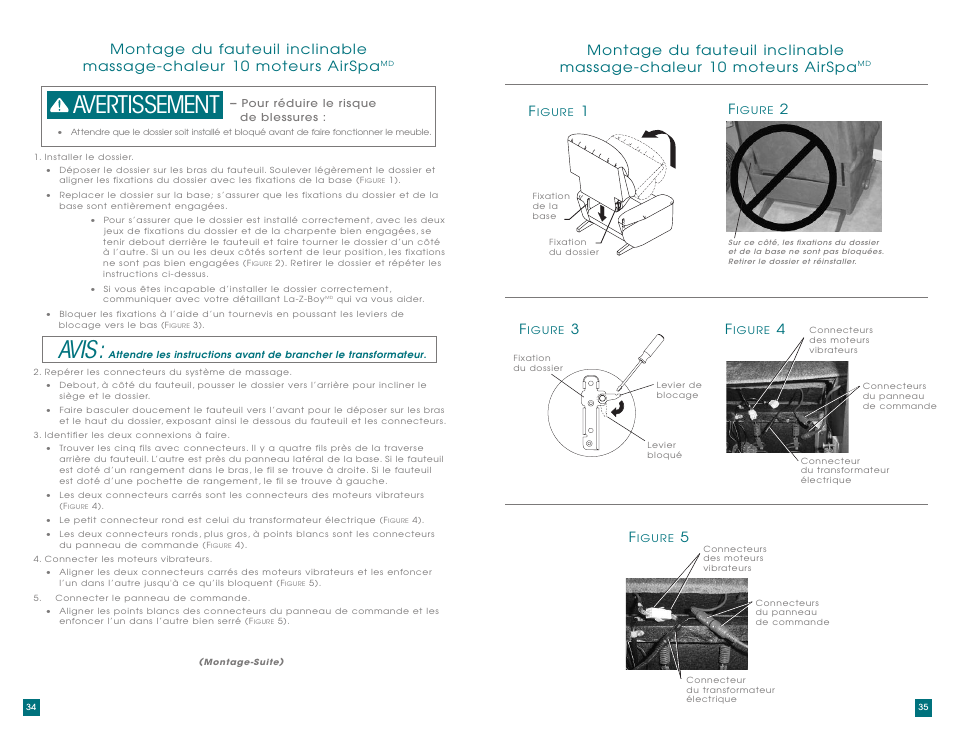 Avis, Avertissement | La-Z-Boy AirSpa Massage System User Manual | Page 18 / 22