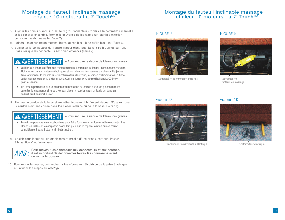 Avis, Avertissement | La-Z-Boy La-Z-Touch Massage System 10/18/10-11/27/2011 User Manual | Page 37 / 40