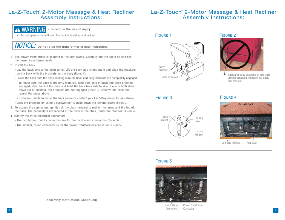 Notice, Warning, La-z-touch | La-Z-Boy La-Z-Touch Massage System 11/27/2011-01/01/2013 User Manual | Page 4 / 40