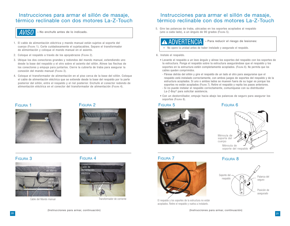 Aviso, Advertencia | La-Z-Boy La-Z-Touch Massage System after 08/11/2014 User Manual | Page 11 / 22