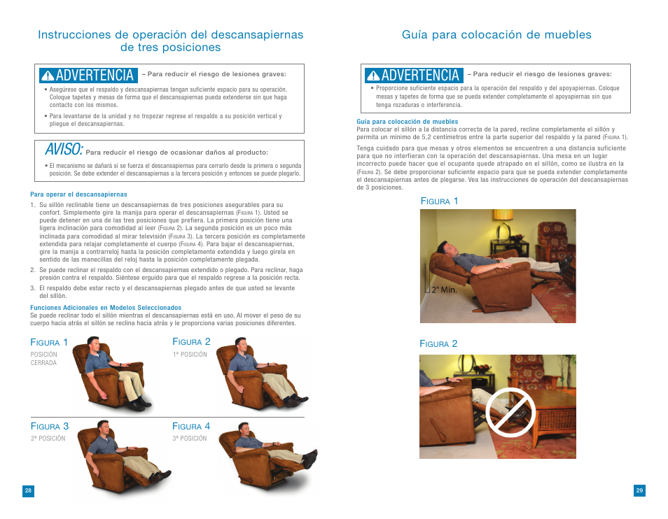 Aviso, Advertencia, Guía para colocación de muebles | La-Z-Boy La-Z-Touch Massage System after 08/11/2014 User Manual | Page 15 / 22