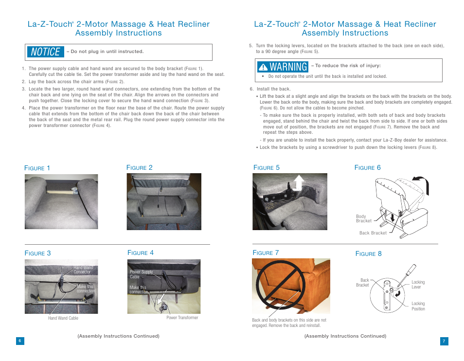 Notice, Warning, La-z-touch | La-Z-Boy La-Z-Touch Massage System after 08/11/2014 User Manual | Page 4 / 22