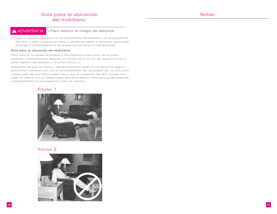 Guía para la ubicación del mobiliario, 2notas | La-Z-Boy Power Recliner User Manual | Page 19 / 28