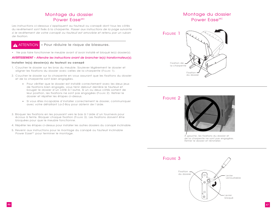 Montage du dossier power ease | La-Z-Boy Power Recliner User Manual | Page 24 / 28
