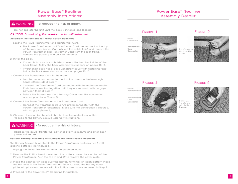 Power ease, Recliner assembly details: f, Recliner assembly instructions | La-Z-Boy Power Recliner User Manual | Page 4 / 28