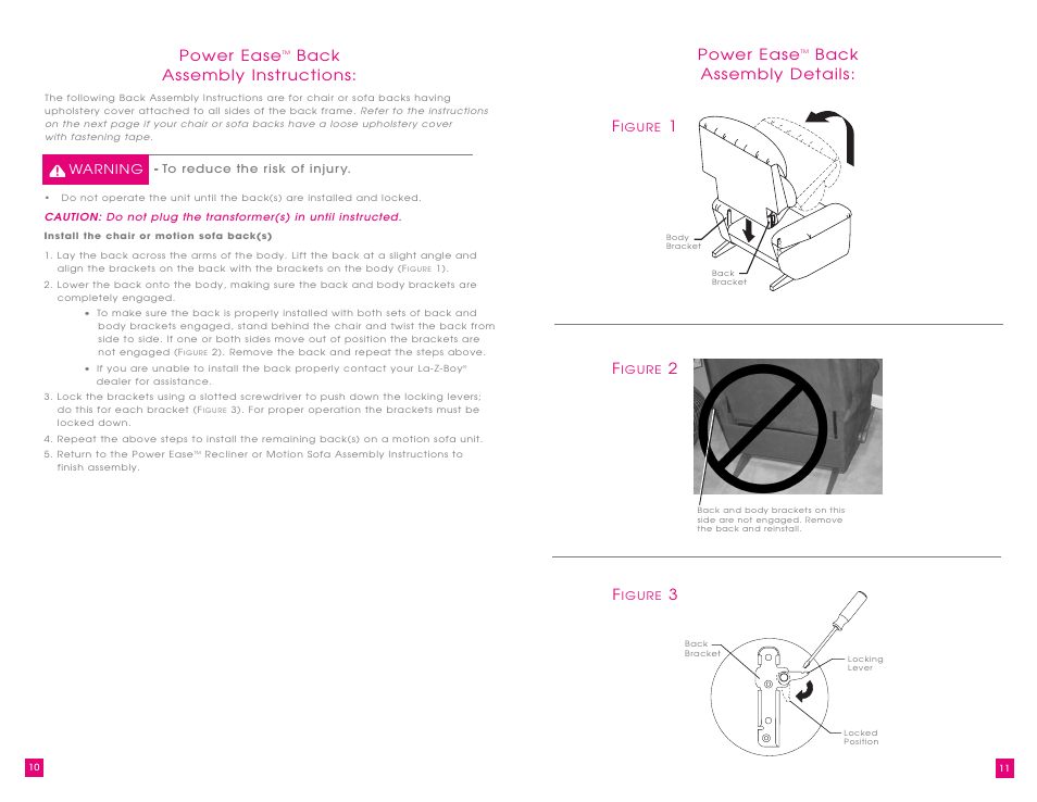 Power ease, Back assembly instructions: power ease, Back assembly details | La-Z-Boy Power Recliner User Manual | Page 6 / 28