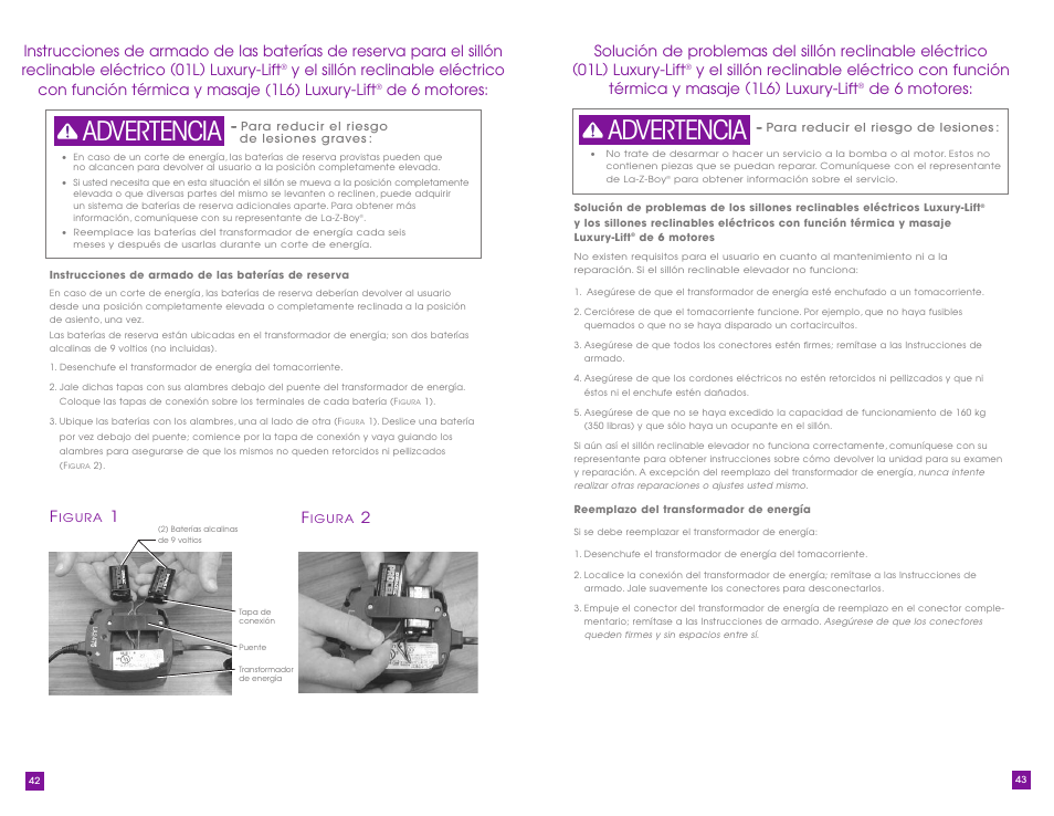 Advertencia, De 6 motores | La-Z-Boy Luxury-Lift Power Recliner User Manual | Page 22 / 40