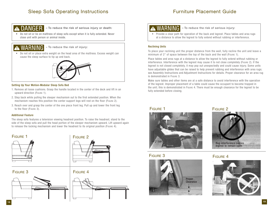 Warning, Danger | La-Z-Boy Reclining Sofa prior to 12/31/2012 User Manual | Page 10 / 28