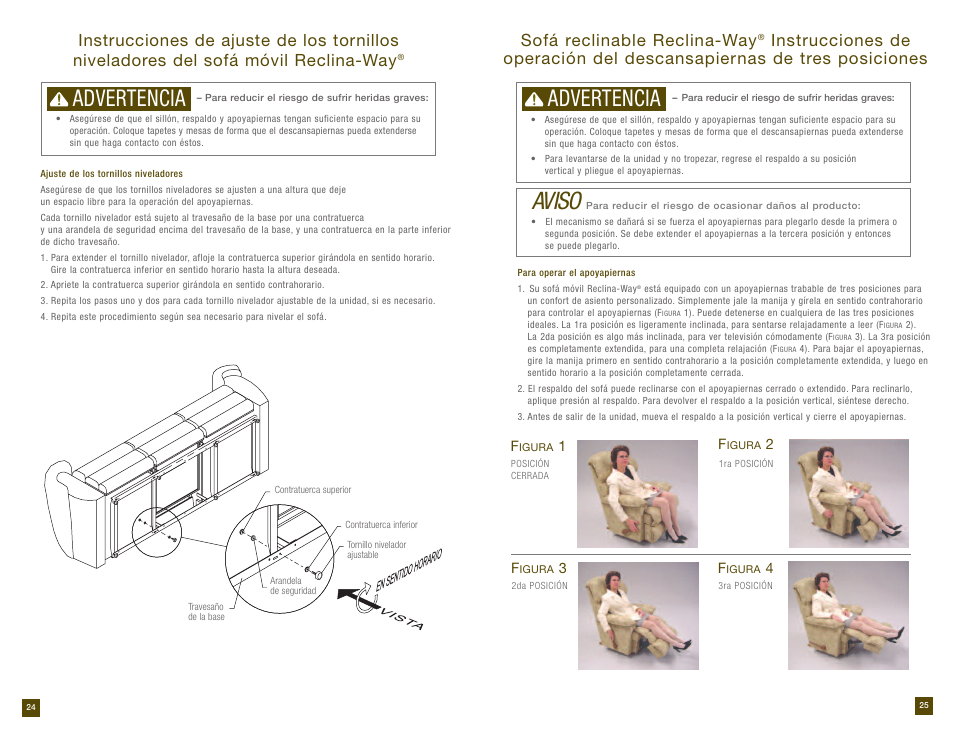 Aviso, Advertencia, Sofá reclinable reclina-way | La-Z-Boy Reclining Sofa prior to 12/31/2012 User Manual | Page 13 / 28
