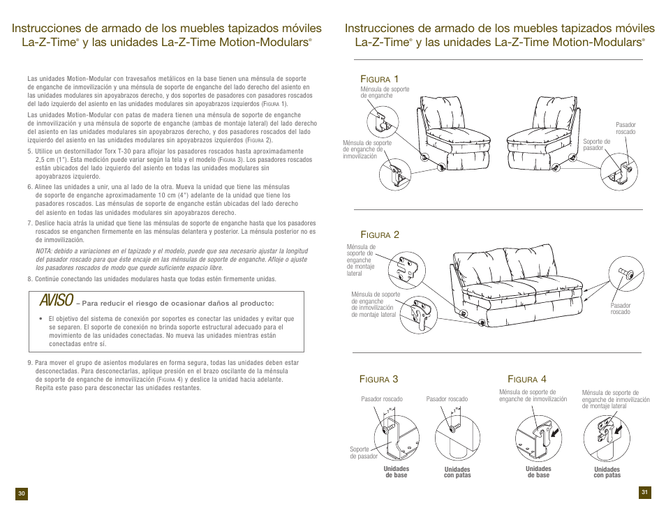 Aviso, Y las unidades la-z-time motion-modulars | La-Z-Boy Reclining Sofa prior to 12/31/2012 User Manual | Page 16 / 28
