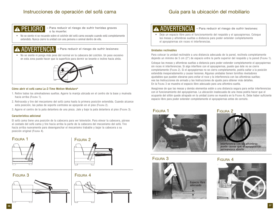 Advertencia, Peligro | La-Z-Boy Reclining Sofa prior to 12/31/2012 User Manual | Page 19 / 28