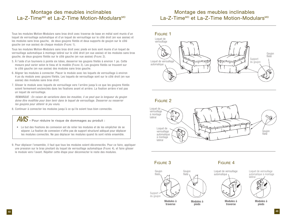 Avis, Montage des meubles inclinables la-z-time, Et la-z-time motion-modulars | La-Z-Boy Reclining Sofa prior to 12/31/2012 User Manual | Page 25 / 28